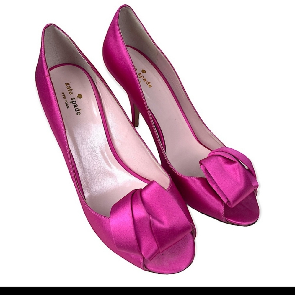 Kate Spade Womens Clarice Heels Size 10 Hot Pink Satin Peep Toe Career